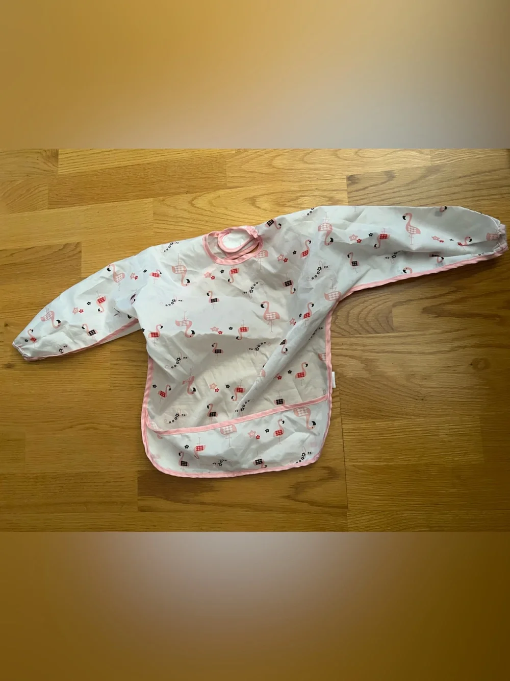 Kids Long-Sleeve Waterproof Feeding Bib - Pink Flamingo Print